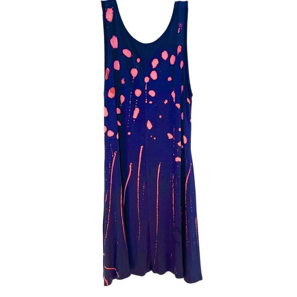 Unique Restyled Bleach Pattern Casual Sleevelss Dress Navy Blue Pink - Picture 3 of 10